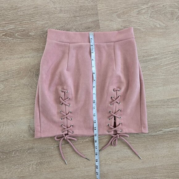 Mini Skirt High-Waist Small Faux Suede Bodycon Sexy Lace-Up Criss Cross Split - Picture 10 of 14
